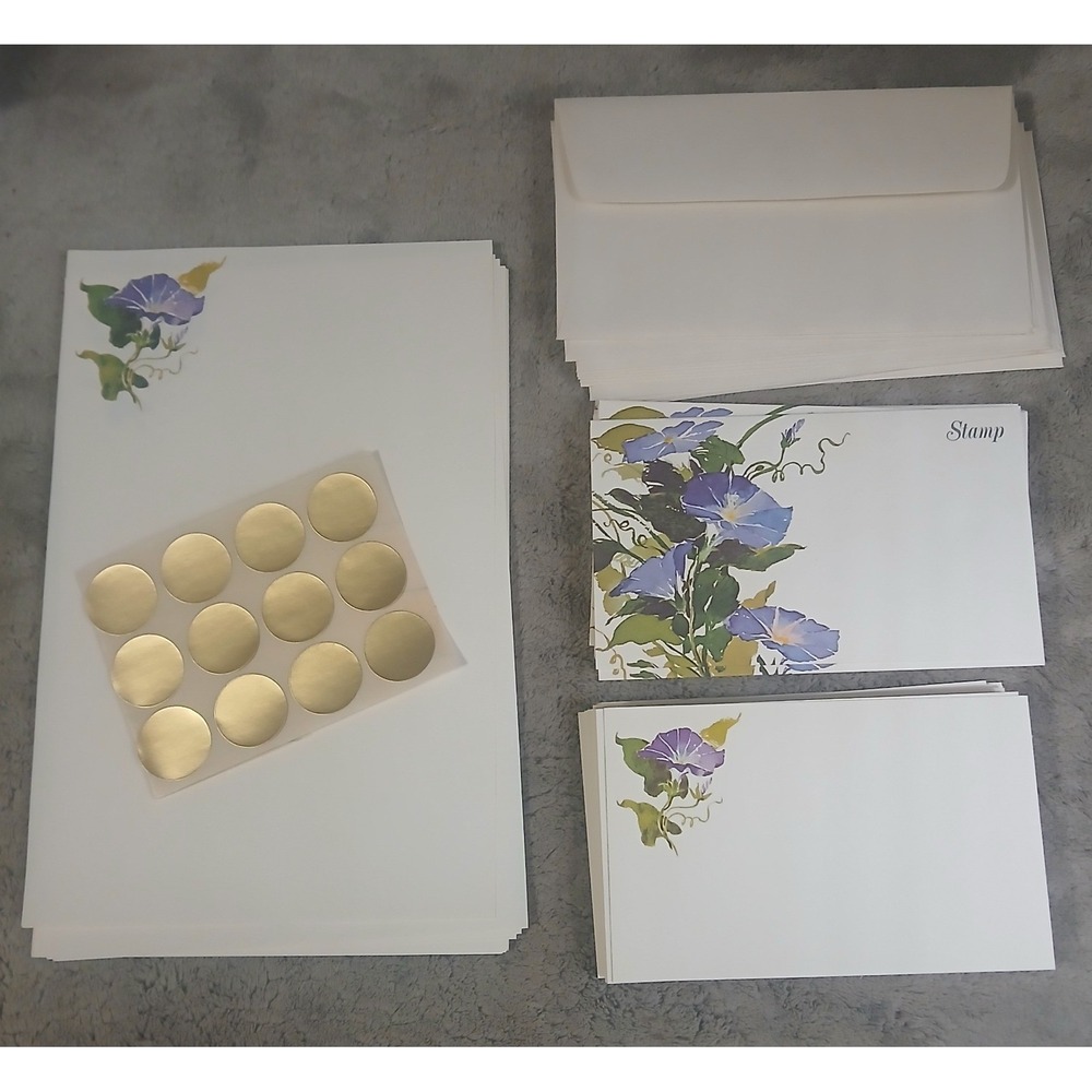 Vtg Current Inc Morning Glory Floral‎ Stationery Set Paper Envelopes Cards READ